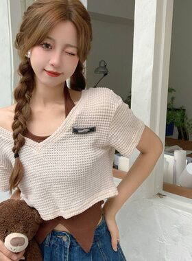 kpop短款背心罩衫两件套