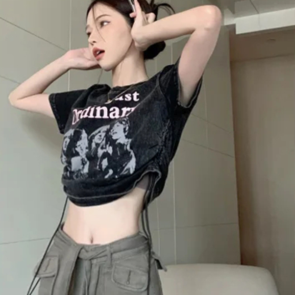 卡腰小衫短款洋气露脐t恤