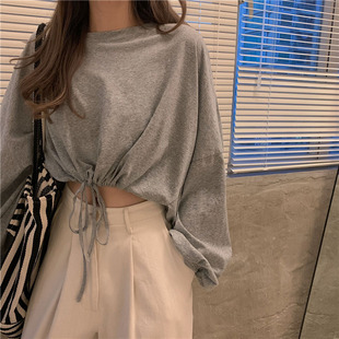 爵士跳舞jazz短款抽绳长袖T恤女zumba衣服女团打歌服韩舞服装kpop