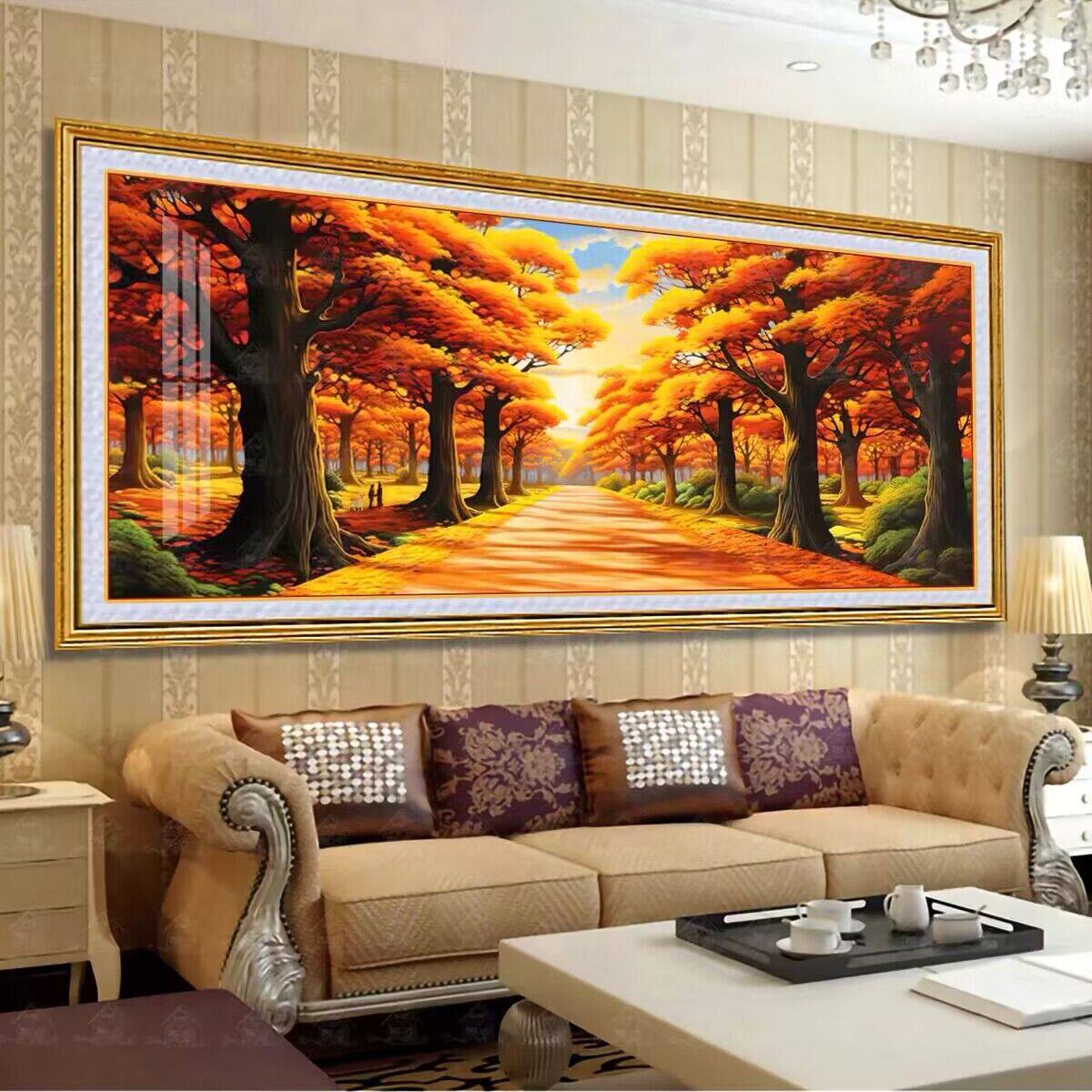 黄金满地十字绣2025新款线绣客厅金光大道大幅风景画手工自己刺绣