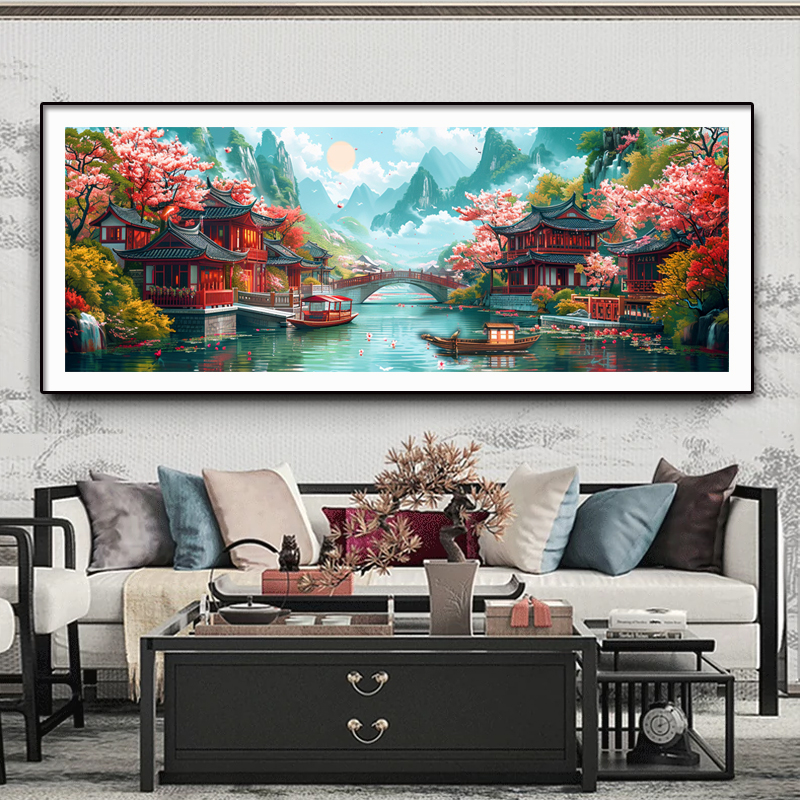 憶江南十字繡山水古韻風景手工