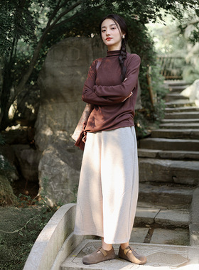 禅意简服2025秋冬新天丝羊毛9分阔腿裤女加厚弯刀裤毛呢休闲靴裤