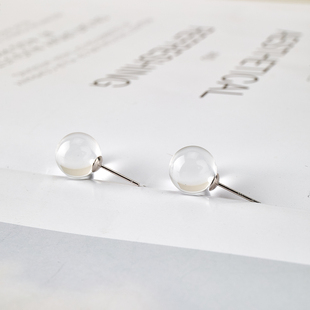 天然纯净体白水晶耳钉女S999纯银耳针百搭耳环高级轻奢耳饰