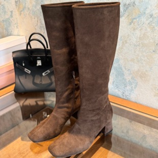 正确版本!粗跟5cm!25秋冬新款重磅胎牛绒长靴