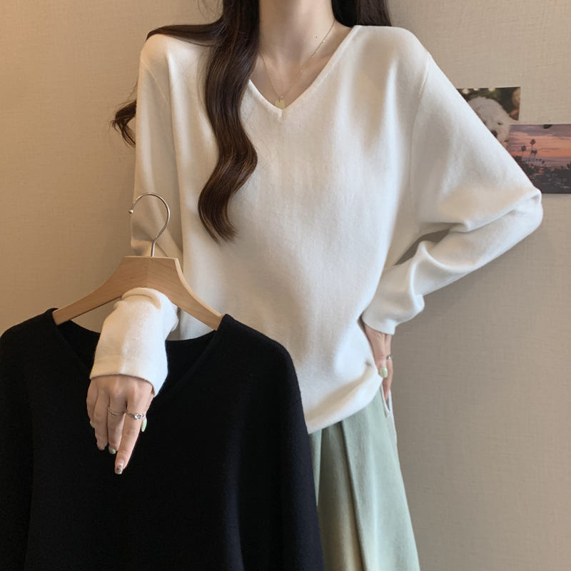 2025大码女装秋冬新款针织打底衫胖妹妹抽绳V领毛衣