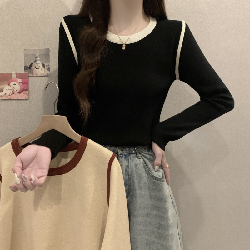 2025年大码女装秋冬新款针织打底衫胖妹妹减龄撞色毛衣上衣