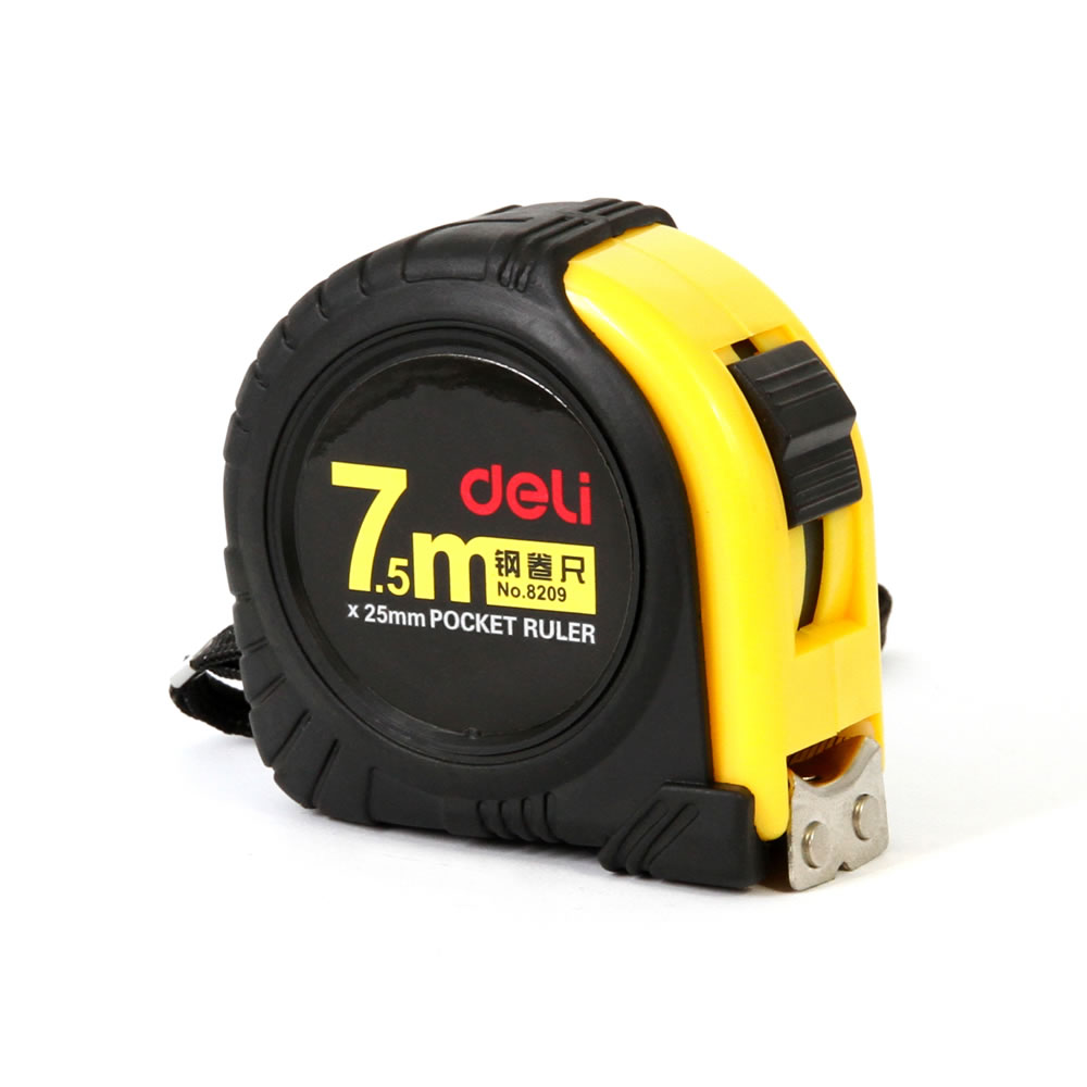 得力8209钢卷尺 7.5米尺子 吸附磁铁测量工具 全包胶防滑耐摔