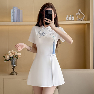 新中式绣花改良旗袍收腰显瘦性感时尚套装两件套2025夏季