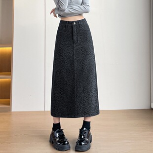 百搭气质豹纹牛仔一步裙半身裙女145CM娇小个子