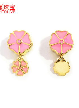 24K金色真空电镀不掉色五叶草对穿吊坠黄金手绳手链串珠沙金配件