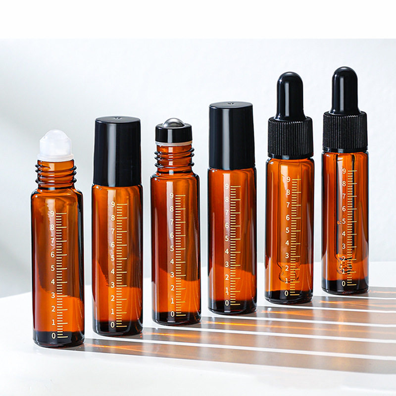 精油厚壁带刻度分装瓶10ml滴管喷雾滚珠钢珠高品质茶色避光便携