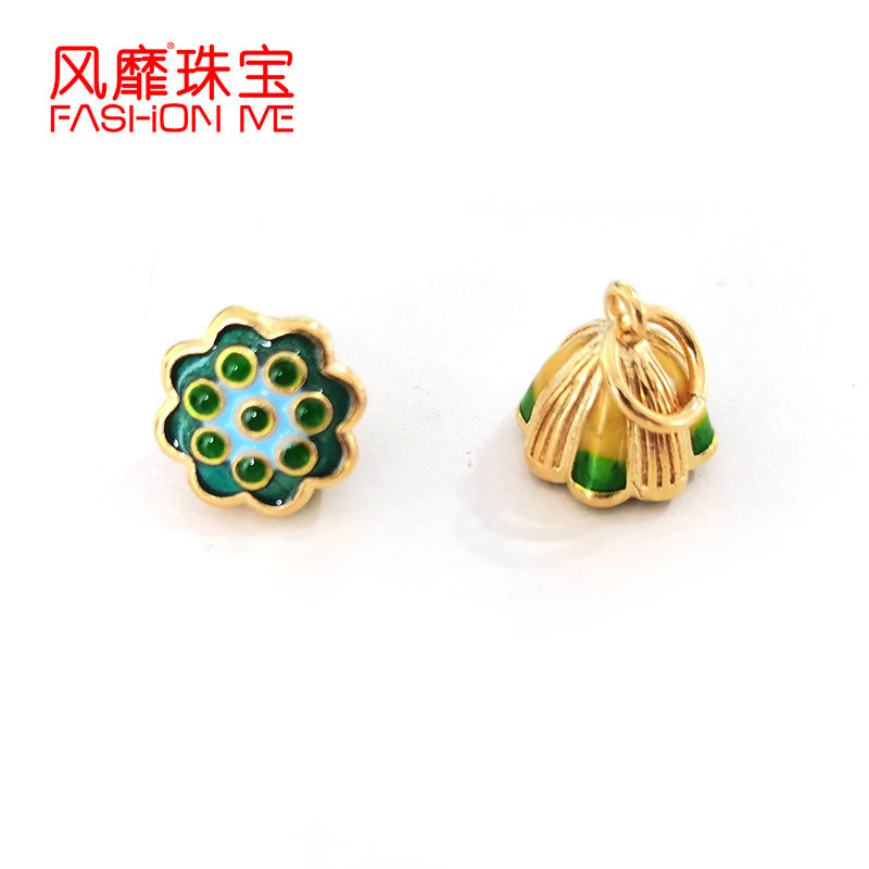 24K金色真空电镀强保色不掉色莲蓬吊坠 莲花精品黄金色 DIY配件