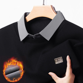 假两件加绒加厚宽松衬衣爸爸装 冬季 男2025新款 稻草人保暖polo衫
