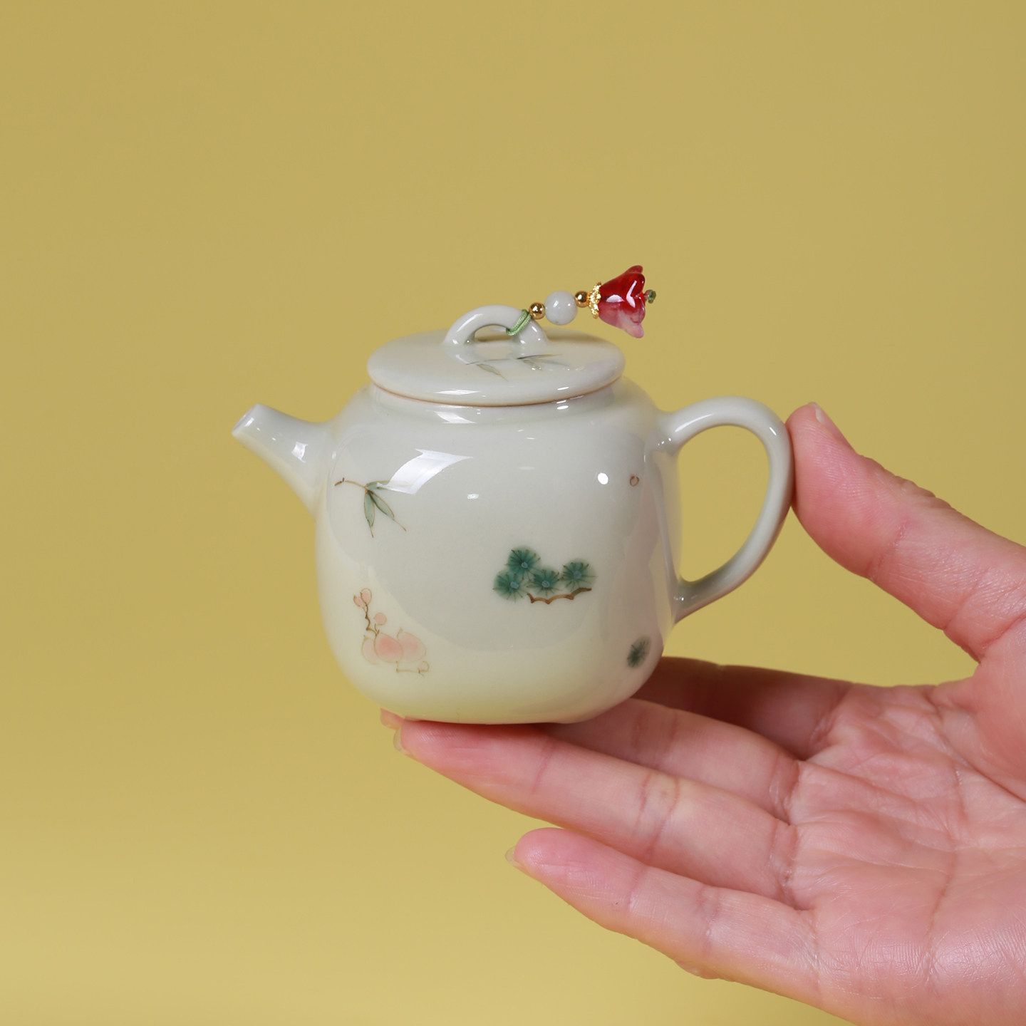 釉下彩纯手绘1人茶具岁寒三友迷你小壶仿古小号单人泡茶壶茶杯