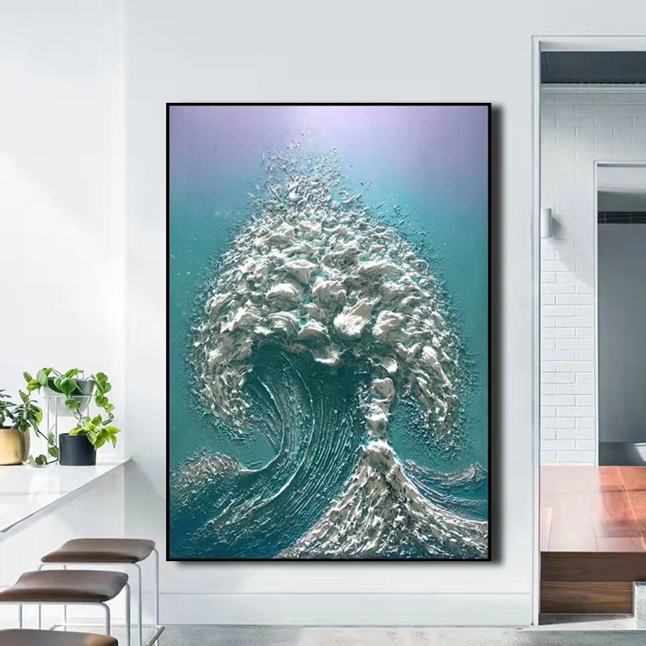 现代手绘客厅装饰画油画抽象海浪胸怀浪花卧室餐厅玄关背景墙挂画