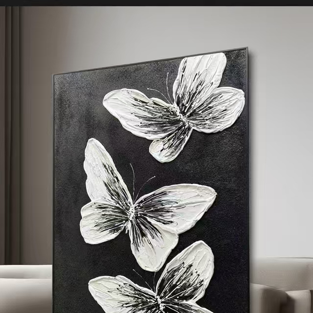 纯手绘抽象肌理蝴蝶油画玄关装饰画立体客厅背景装挂画图片