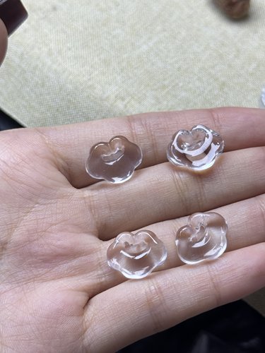 天然白水晶如意锁雕刻件手工DIY手链项链耳环串链配件饰品挂件