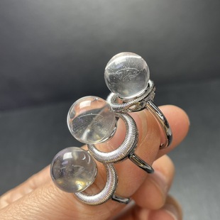 天然白水晶圆珠戒指男女情侣款 礼物高颜值水晶配件