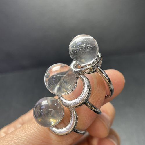 天然白水晶圆珠戒指男女情侣款礼物高颜值水晶配件