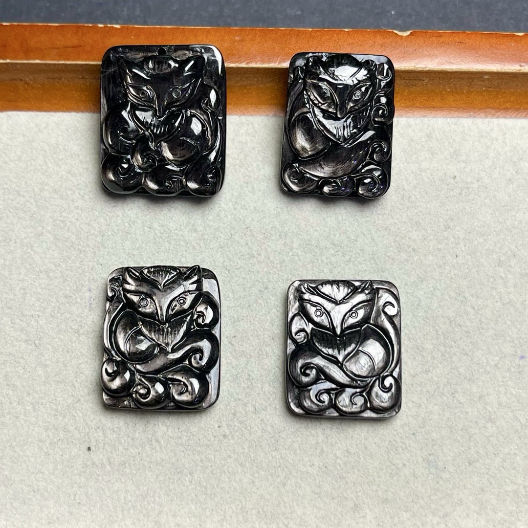天然金运石雕刻狐狸牌手工diy手链项链吊坠手牌挂件饰品配饰图片
