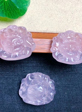 天然粉晶雕刻狐狸吊牌手工diy手链项链吊坠钥匙扣包挂水晶配饰