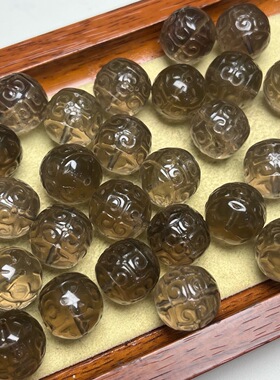 天然茶晶回纹珠雕刻件手工DIY手链手串项链滴溜挂件水晶散珠配件