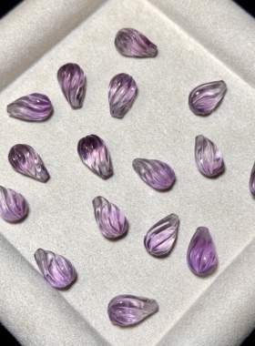 天然紫水晶水滴扭扭雕刻件手工DIY手链项链串链水晶配件饰品挂件
