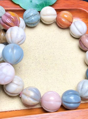 天然阿拉善玛瑙雕刻南瓜珠手链男女皆可简约时尚水晶手串饰品配饰