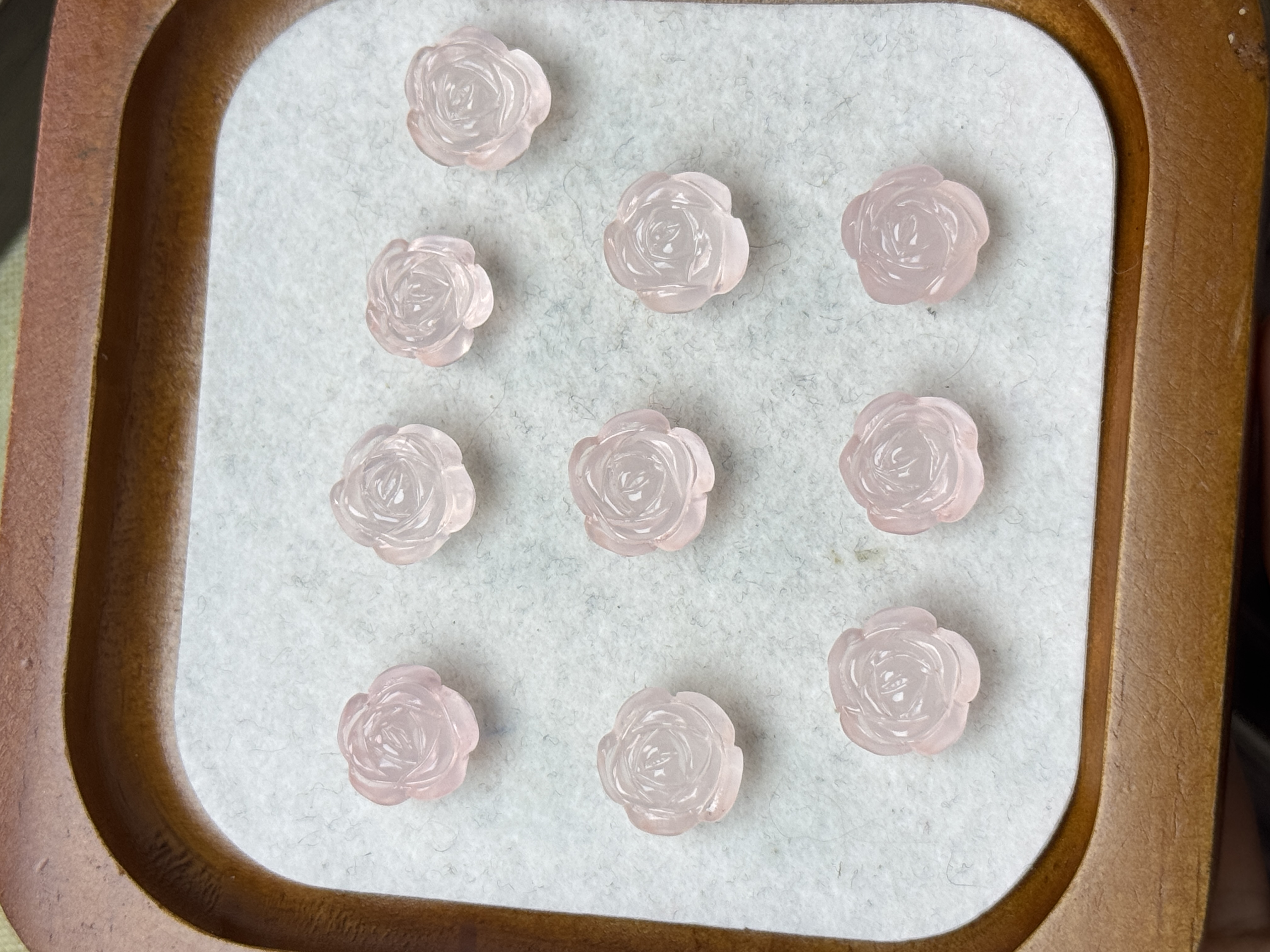 天然粉水晶玫瑰花雕刻手工DIY手链项链耳环吊坠串链水晶配件饰品