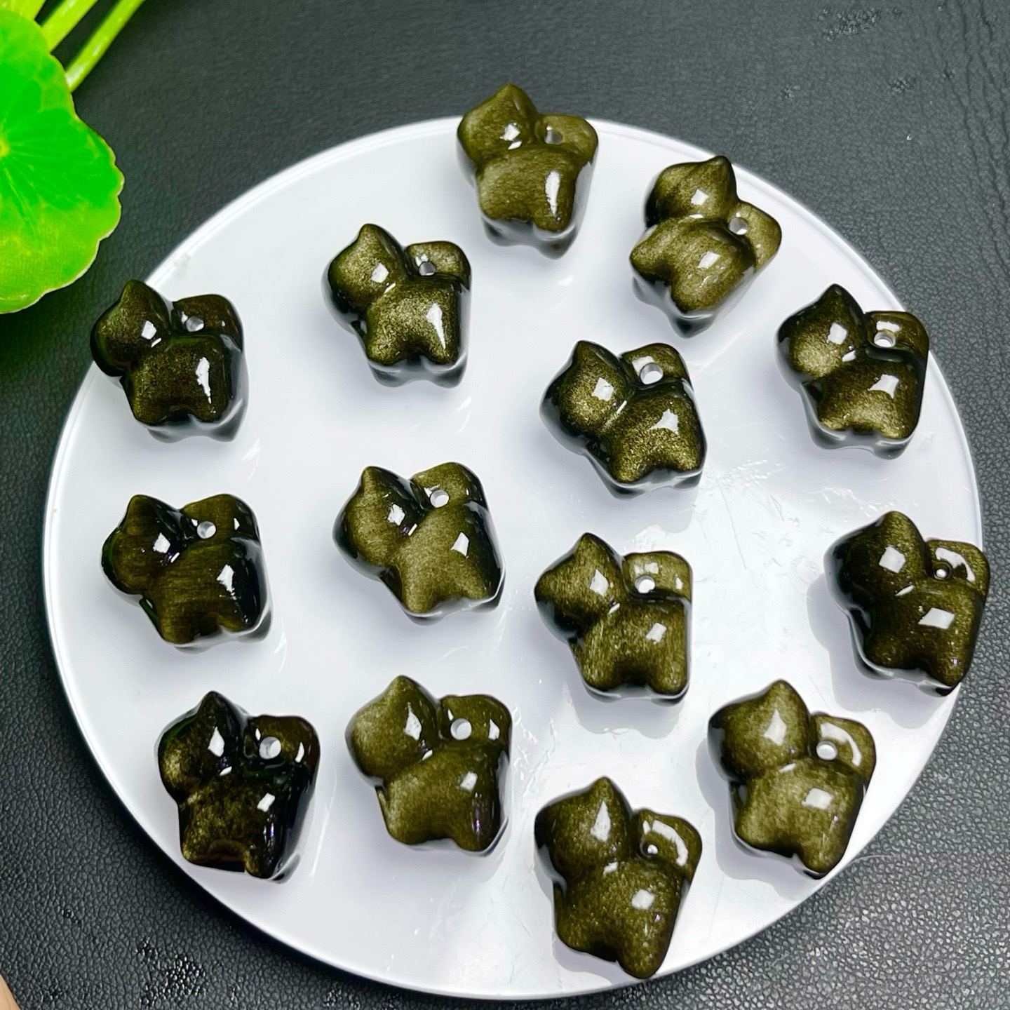 天然金曜石翘尾猫手工diy手链项链滴流车挂流苏钥匙扣水晶配件
