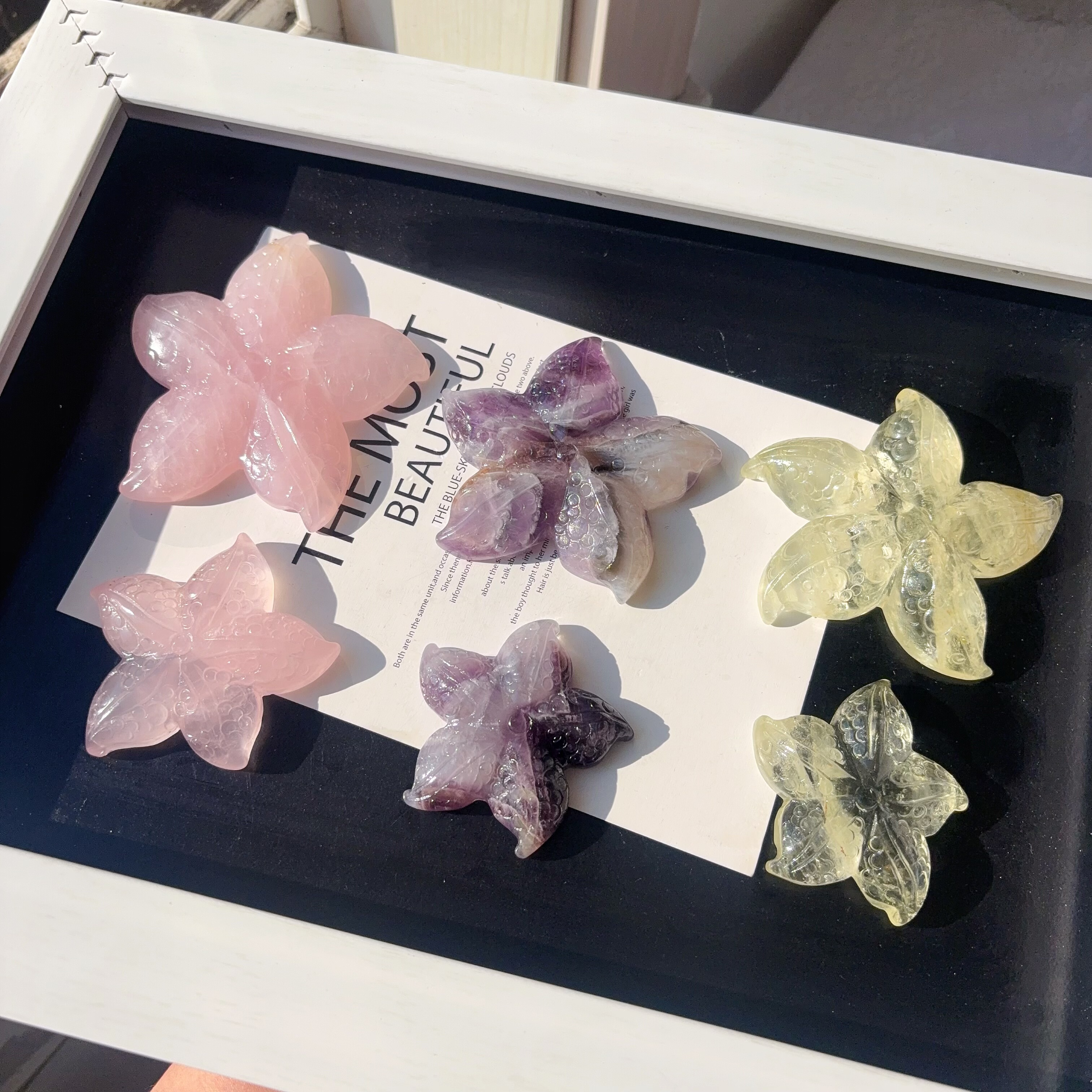 天然粉水晶黄紫原石打磨雕刻海星摆件海底世界装饰鱼缸造景生物