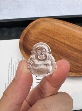 天然白水晶喜马原石精雕透体笑佛弥勒佛公摆件吊坠项链女友礼物