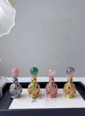 天然水晶球粉绿紫手工制作魔法滴管香水瓶迪拜中古风钻石豪镶摆件