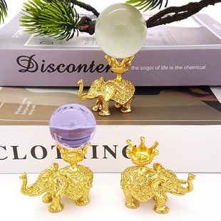 跨境合金金属迷你小象矿石天然水晶球底座家居桌面支架摆件装饰品