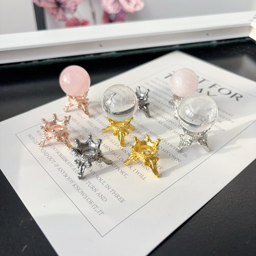 新款金色银色锌合金精致迷你小皇冠王冠水晶球底座球托底托小球珠