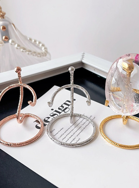 水晶原石矿石奇石爱心月亮切片矿标支架底座水晶簇化石展示架金属