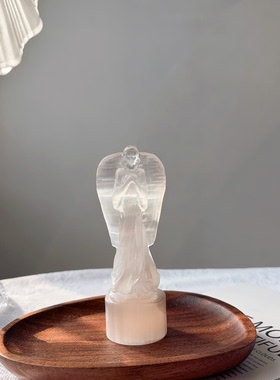 天然水晶摩洛哥透石膏天使摆件装饰立体猫眼光效女神祈祷消磁净化