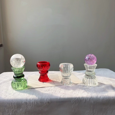 天然水晶球底座玻璃球托柱子马卡龙色糖果小裙子收纳摆件装饰ins