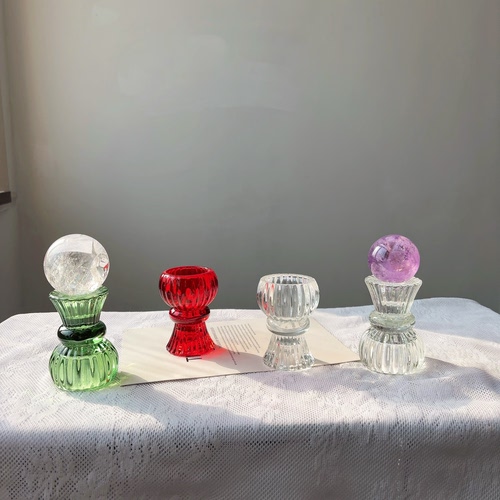 天然水晶球底座玻璃球托柱子马卡龙色糖果小裙子收纳摆件装饰ins