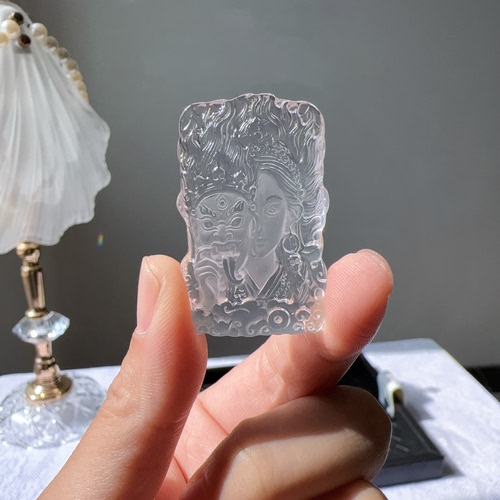 天然冰粉水晶精美精雕扎基拉姆吊坠男女项链挂件饰品礼物能量守护