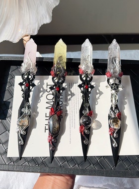天然白水晶粉黄柱子手工制作刀剑匕首权杖能量魔法送礼物未开刃