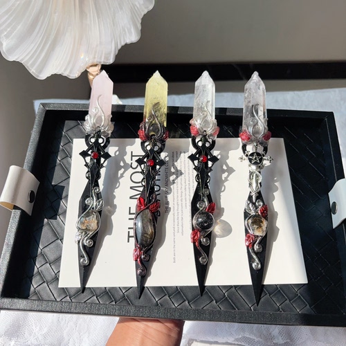 天然白水晶粉黄柱子手工制作刀剑匕首权杖能量魔法送礼物未开刃