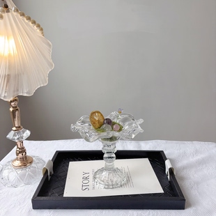 饰盘碗消磁花朵ins风唯美摆件 天然水晶球玻璃底座微景观造景装