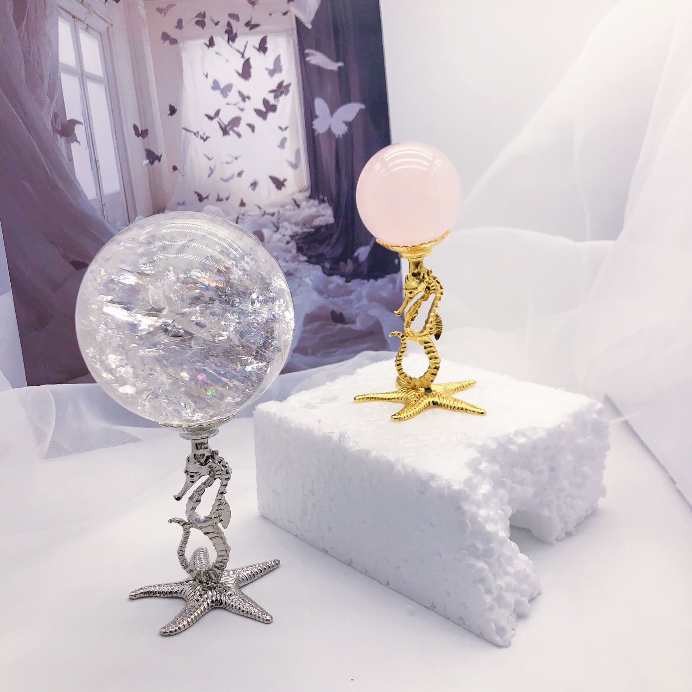 跨境轻奢海马水晶球底座支架托摆件合金金属摆件创意家居客厅装饰,饰品/流行首饰/时尚饰品新,奇石,淘宝优惠券,粉丝福利购,淘宝优惠卷