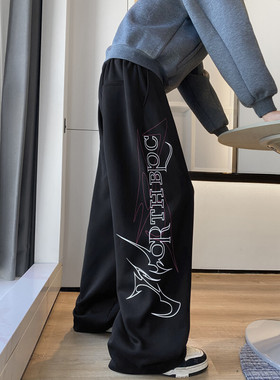 抖音品质美式潮流字母印花设计感宽松卫裤B315-K25815