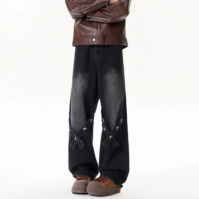 B221 美式ins高街暗黑个性宽松直筒牛仔裤 LK24347