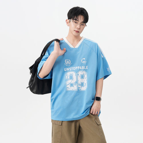 5XL 学院风v领短袖t恤男女情侣球服球衣 DX379