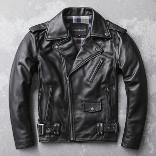 重磅牛货头层牛皮真皮皮衣男纯皮夹克机车款 潮流单 翻领骑行服修身