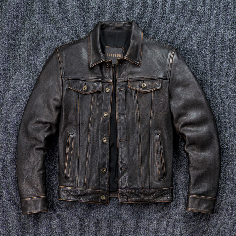LNYUEDA复古做旧头层牛皮皮衣男