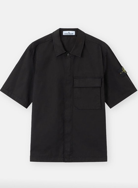 现货 Stone Island石头岛 26新款袖标翻领短袖衬衫 黑色
